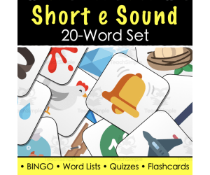 Short e Vowel Sound Words - Vocabulary Lists, Tests, BINGO, and Flash Cards