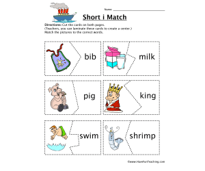 Short I Matching Game Worksheet