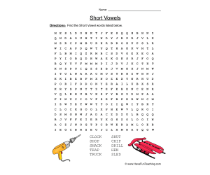 Short Vowels Word Search Worksheet