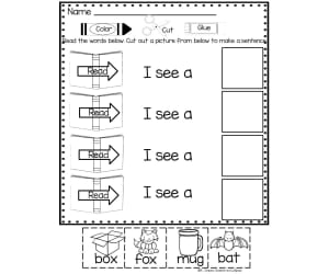 Sight Word Activities for First 100 Words - Color Cut and Glue Sentences