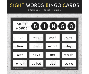 Sight Word Bingo Cards: 1st 100 Fry Sight Words, Fun Activities & Games