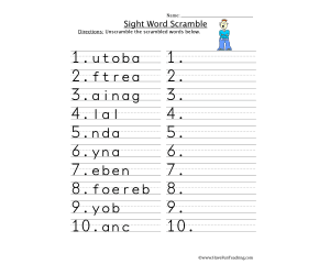 Sight Word Scramble Worksheet