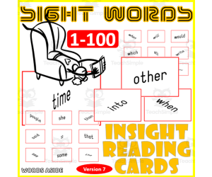 Sight Words Flash Cards 1-100 version 7 VISUAL FORM CONSTANCY