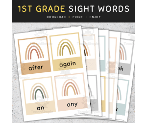 Sight Words Flashcards: 1st Grade Sight Words, Boho Rainbow Flash Cards - SET 3