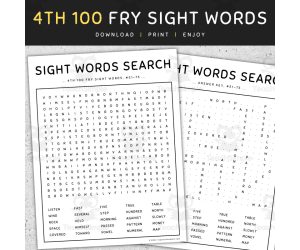 Sight Words Games: Word Search, 4th 100 Fry Words, [SET 6]