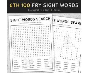 Sight Words Games: Word Search, 6th 100 Fry Words, [SET 6]