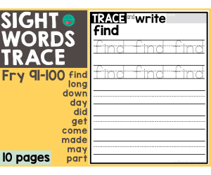Sight Words Trace Fry 91-100 (set of 100)