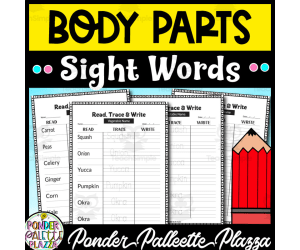 Sight Words Tracing Worksheets - Human Body Parts Name