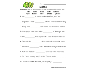 Silent E Fill in the Blank Worksheet