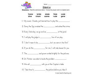Silent E Fill in the Blanks Worksheet