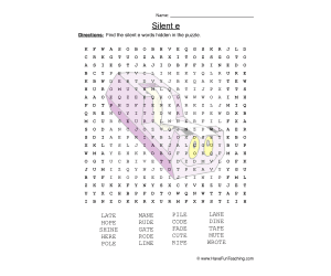 Silent E Word Search Worksheet