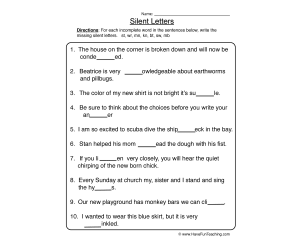 Silent Letters Worksheet
