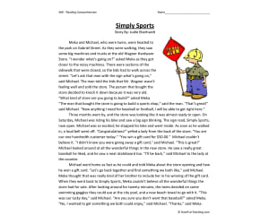 Simply Sports Reading Comprehension Worksheet