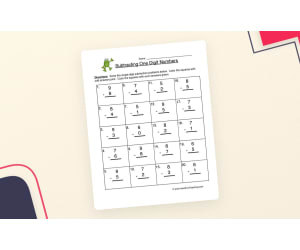 Single Digit Numbers Subtraction Worksheet