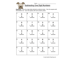 Single Digit Subtraction Worksheet
