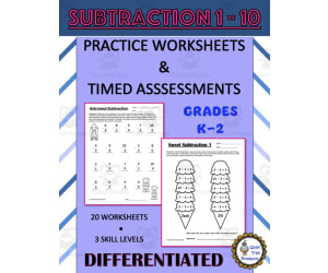 Single Digit Subtraction Worksheets and Timed Assessments