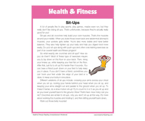 Sit Ups Health and Fitness Reading Comprehension Worksheet