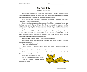 Six-Toed Kitty Reading Comprehension Worksheet
