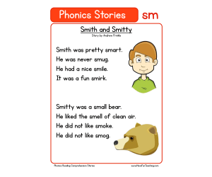 Smith and Smitty SM Phonics Stories Reading Comprehension Worksheet