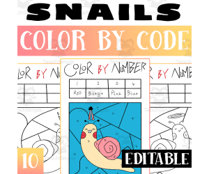 Snails Color By Code Worksheet Activity for Morning Work