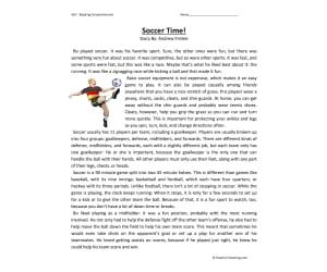Soccer Time Reading Comprehension Worksheet