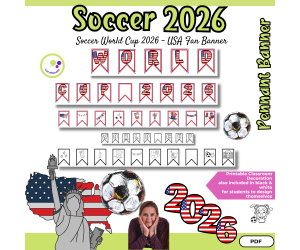Soccer World Cup 2026 Pennant Banner – USA Classroom Decoration