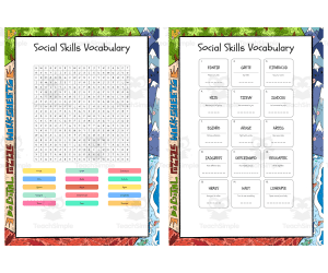Social Skills Vocabulary word search, scramble and crossword puzzle