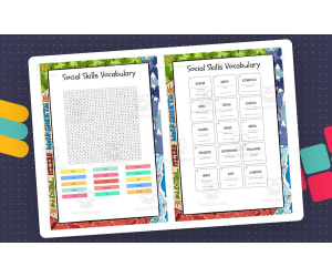 Social Skills Vocabulary word search, scramble and crossword puzzle