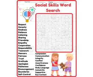 Social Skills Word Searches worksheet activity