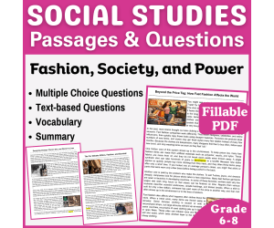 Social Studies Reading Passages Fashion, Society, Power (Fillable PDF)