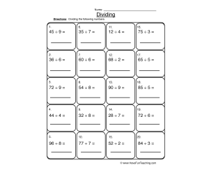 Solving Dividing 1 into 2 Digit Worksheet