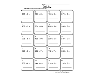 Solving Dividing 1 into 3 Digit Worksheet