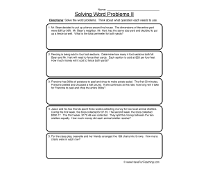 Solving Mixed Review Word Problems Worksheet