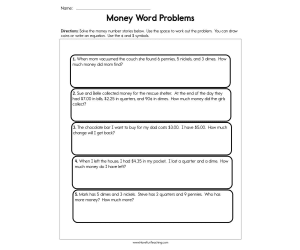 Solving Money Word Problems Worksheet