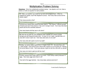 Solving Multiplication Word Problems Worksheet