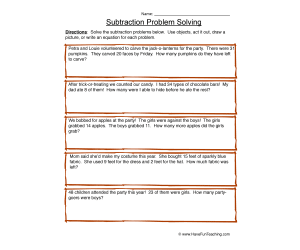 Solving Subtraction Word Problem Worksheet