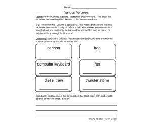 Sound Volume Worksheet