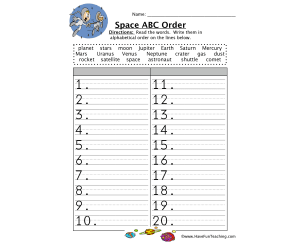 Space Alphabetical Order Worksheet