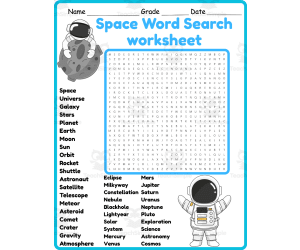 space day Word Search 2rd 3th 4th 5th Grade worksheet activity
