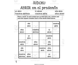 Spanish: ABRIR Present Tense Sudoku