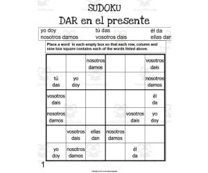 Spanish: DAR Present Tense Sudoku