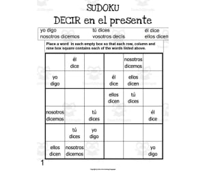 Spanish: DECIR Present Tense Sudoku