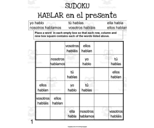 Spanish: HABLAR Present Tense Sudoku
