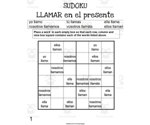 Spanish: LLAMAR Present Tense Sudoku