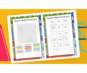 Spanish Medical Vocabulary word search, scramble and crossword puzzle
