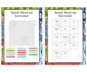 Spanish Nature and Environment word search, scramble and crossword puz
