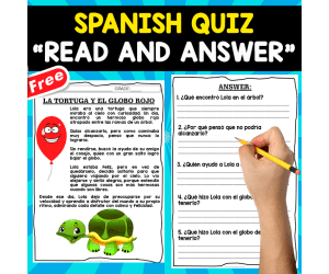 SPANISH READING COMPREHENSION TEXT | LA TORTUGA Y EL GLOBO ROJO