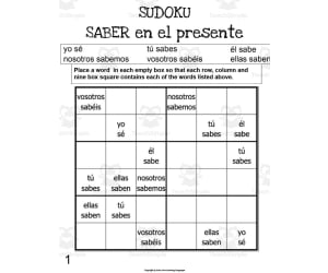 Spanish: SABER Present Tense Sudoku