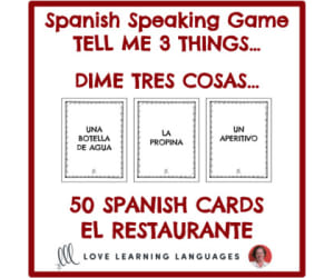 Spanish: Tell me 3 things Speaking Game - Restaurant Theme