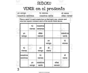 Spanish: VENIR Present Tense Sudoku